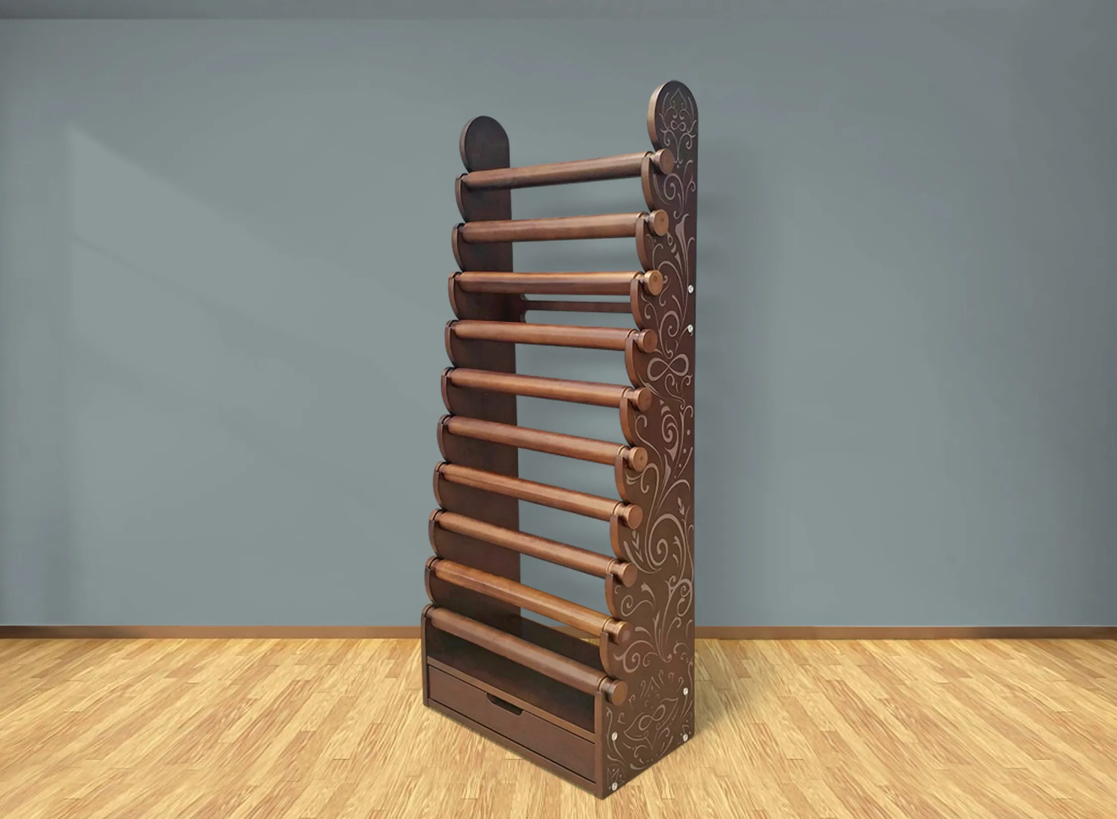 the dark wood 10-tier bracelet display with etched side panels — view 5