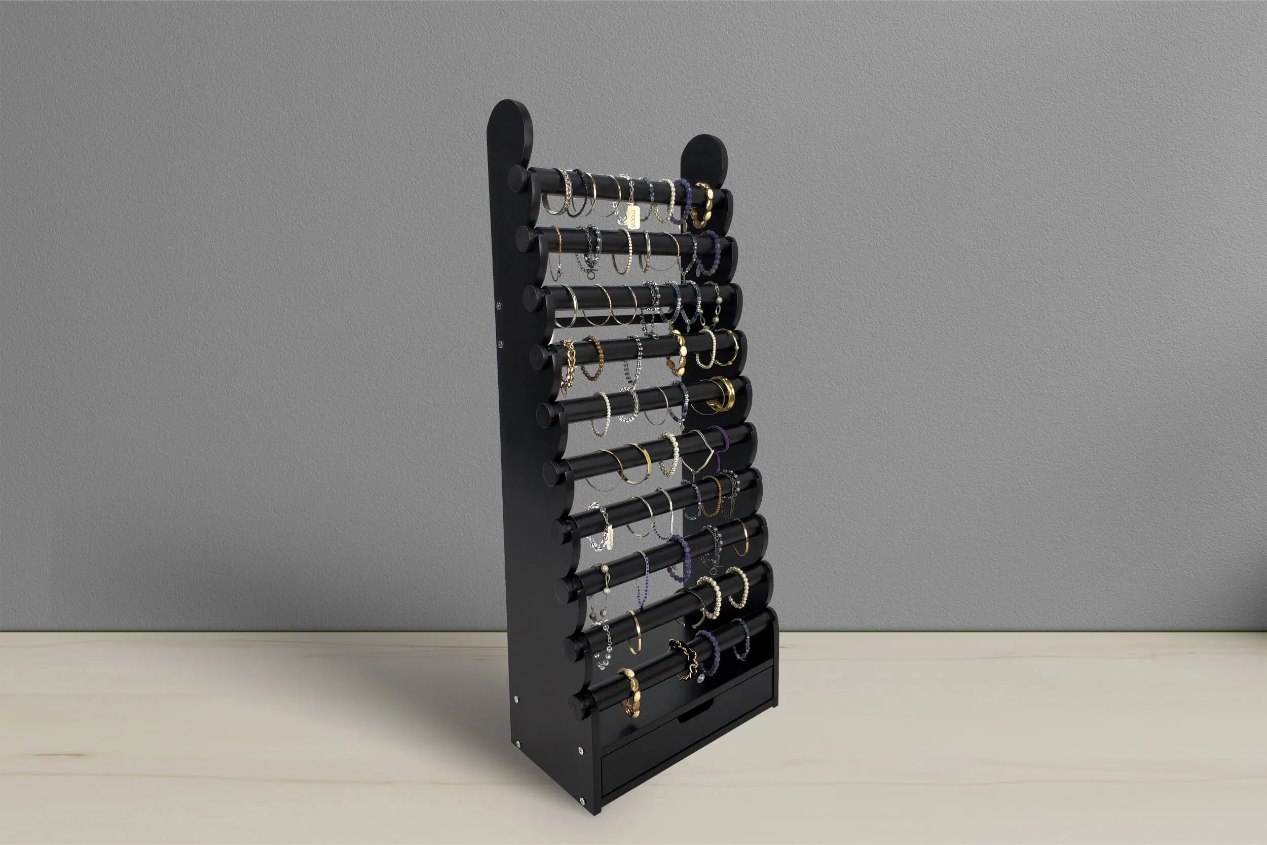 the black 10-tier bracelet display — view 4