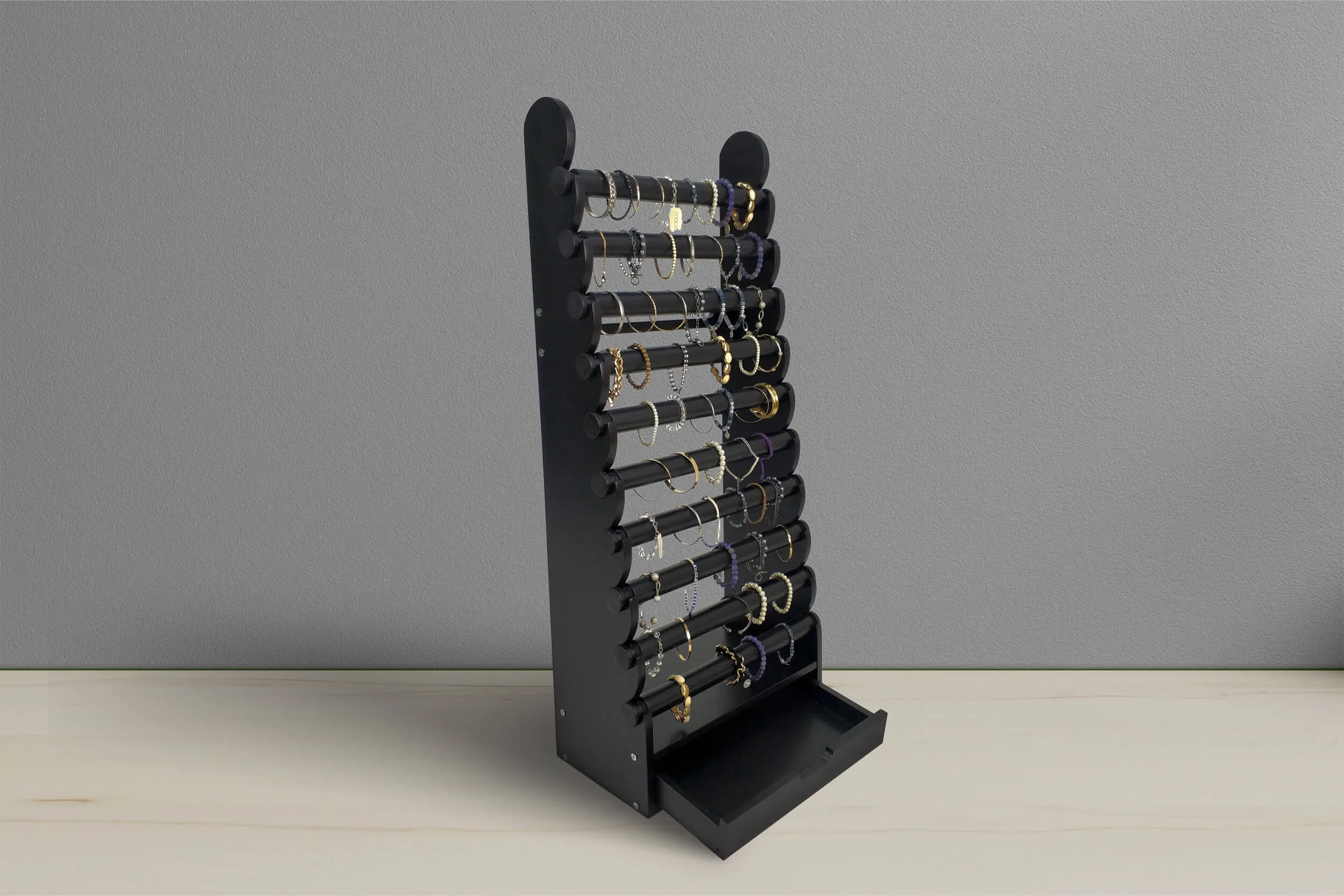 the black 10-tier bracelet display — view 5