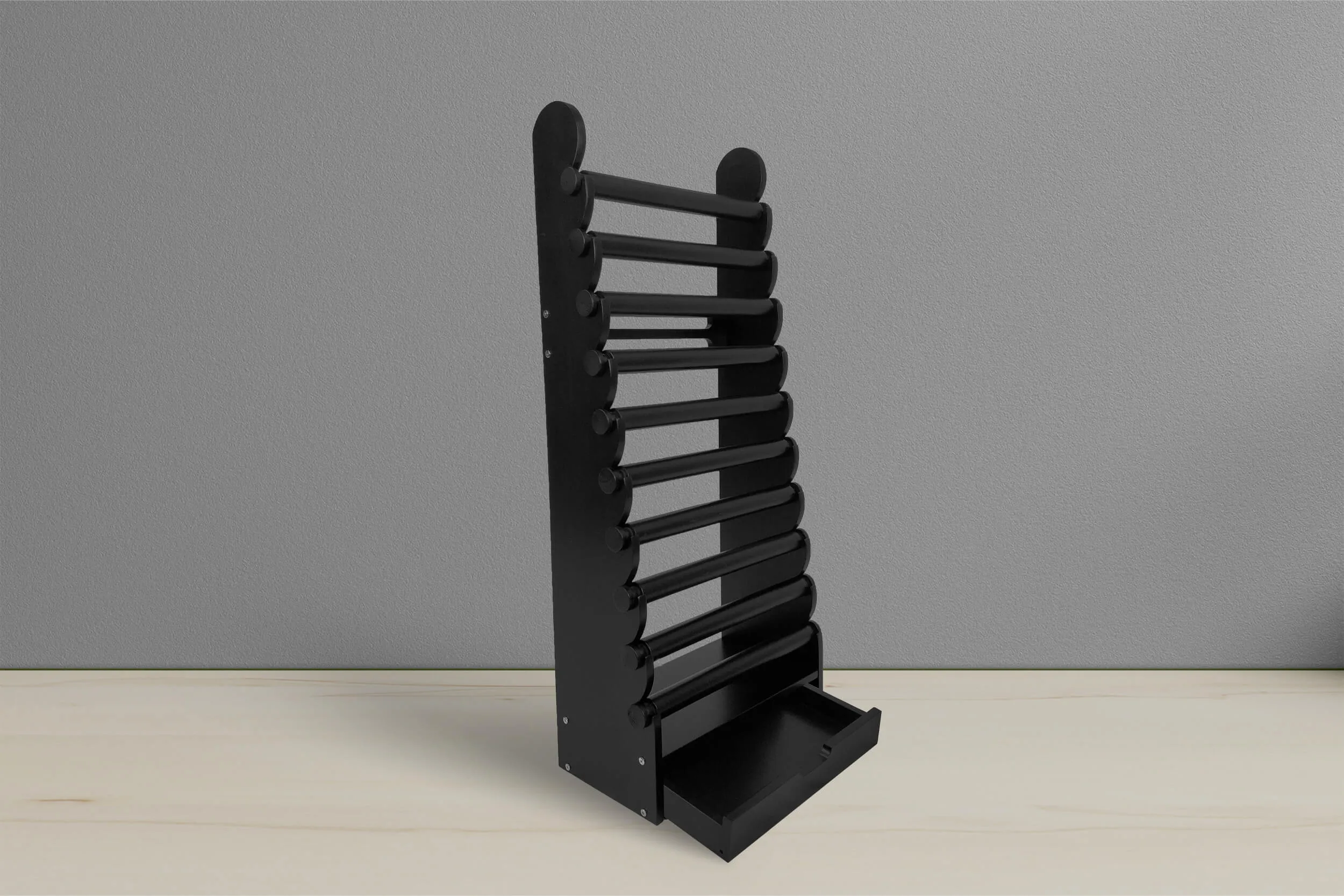 the black 10-tier bracelet display — view 10