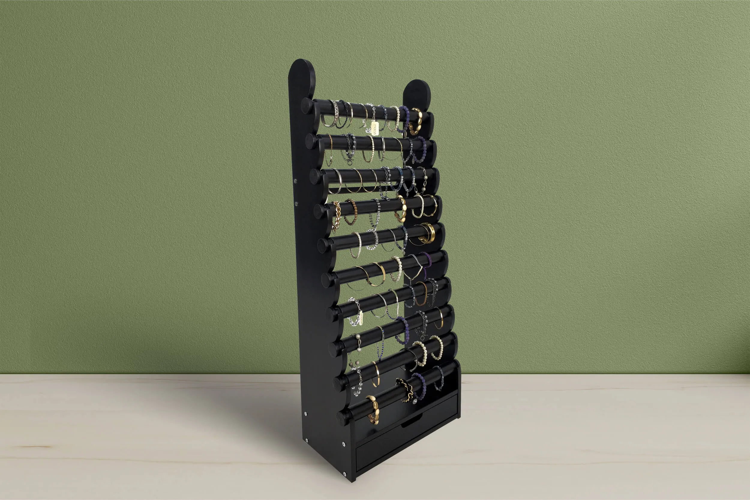 the black 10-tier bracelet display — view 16