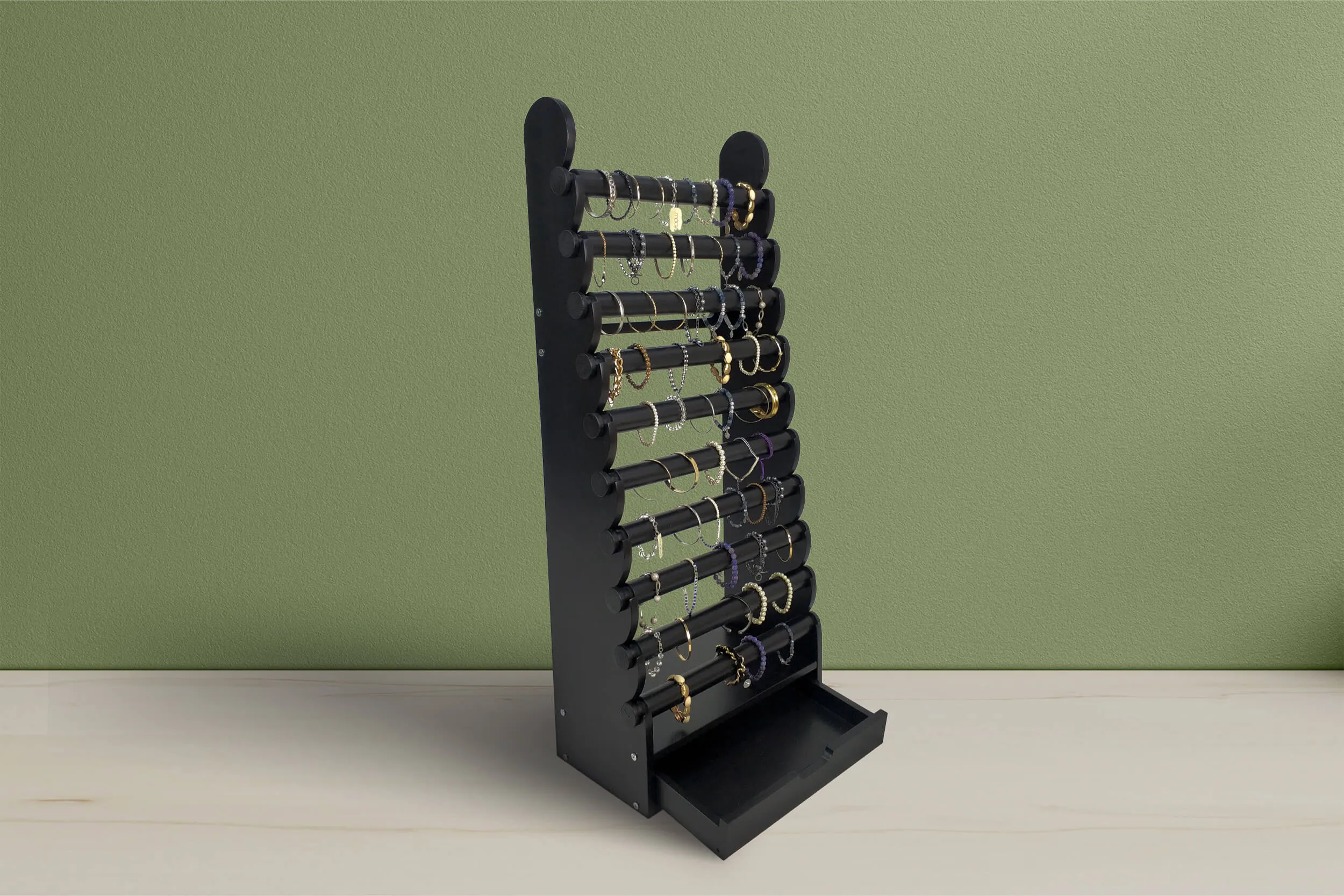 the black 10-tier bracelet display — view 17