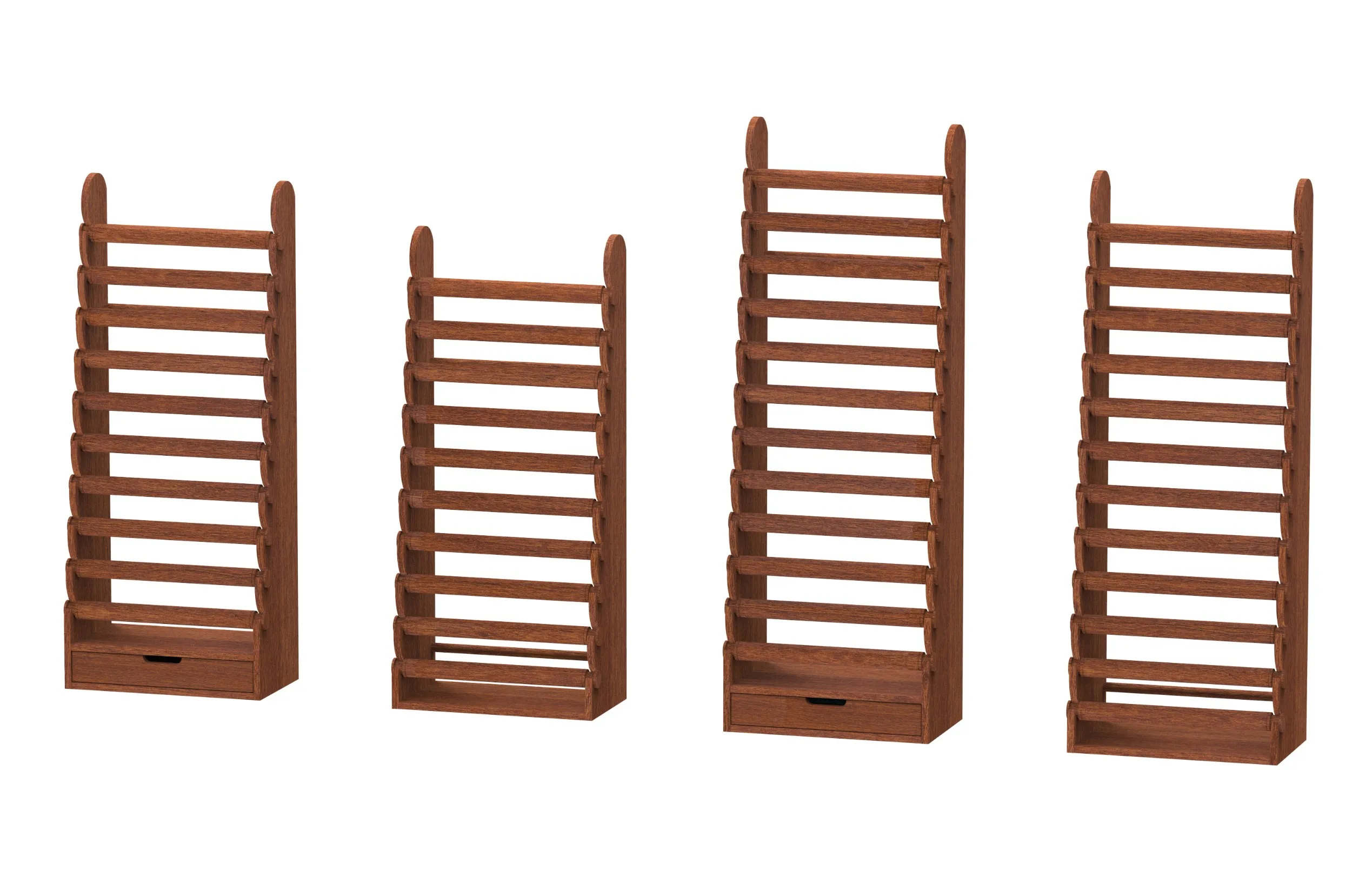 All four finishes of the 10-tier bracelet display standing side by side