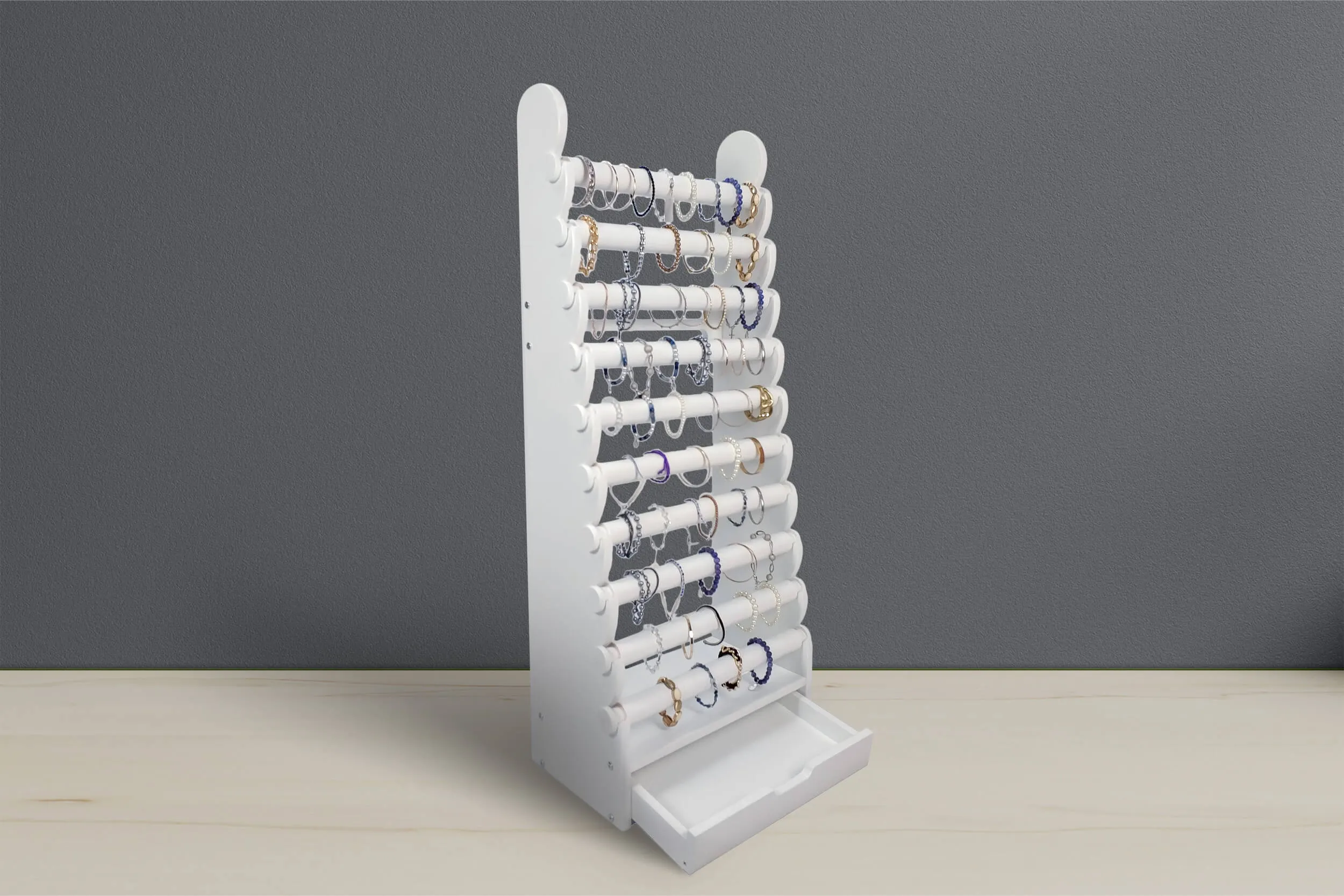 the white 10-tier bracelet display — view 16