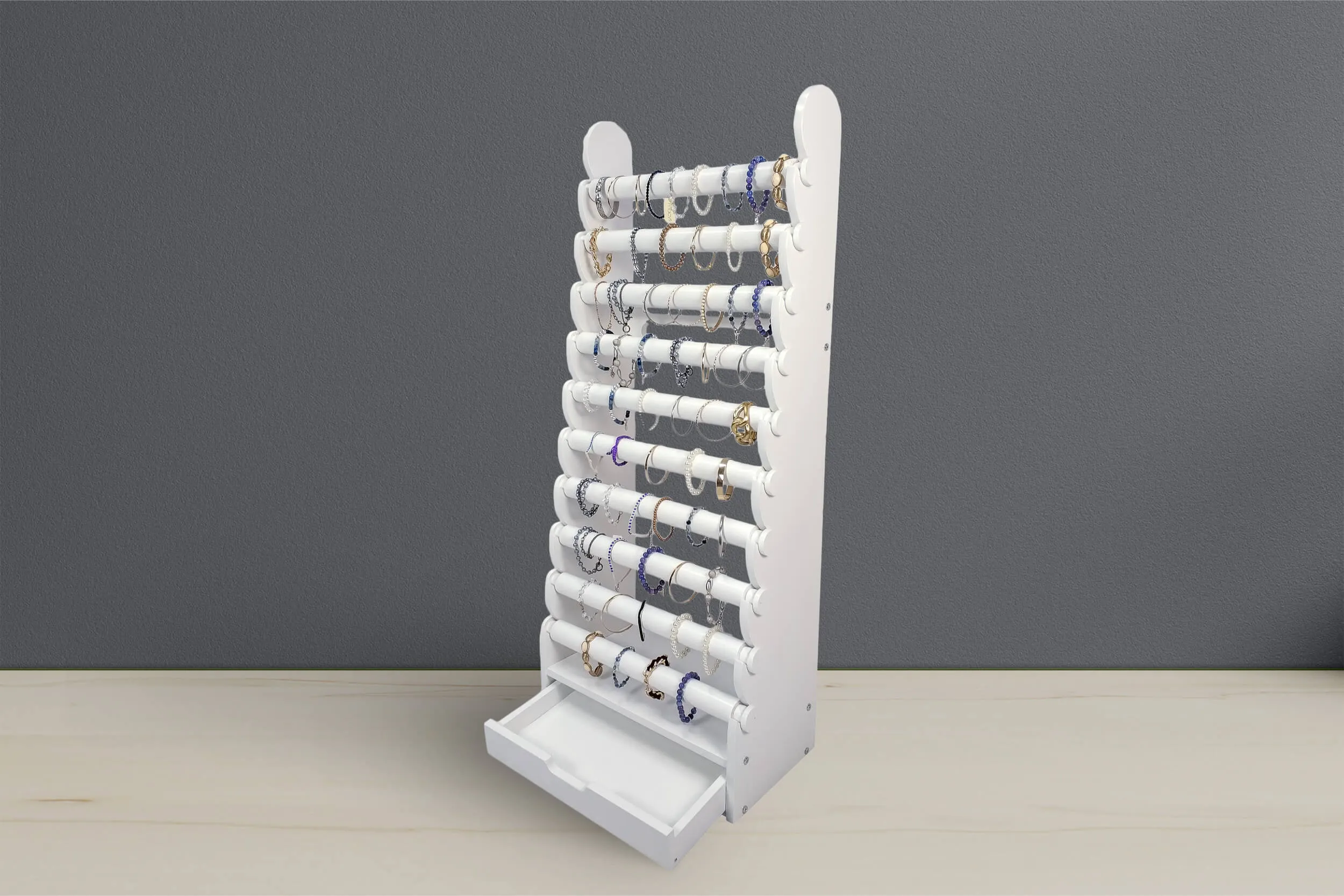the white 10-tier bracelet display — view 21
