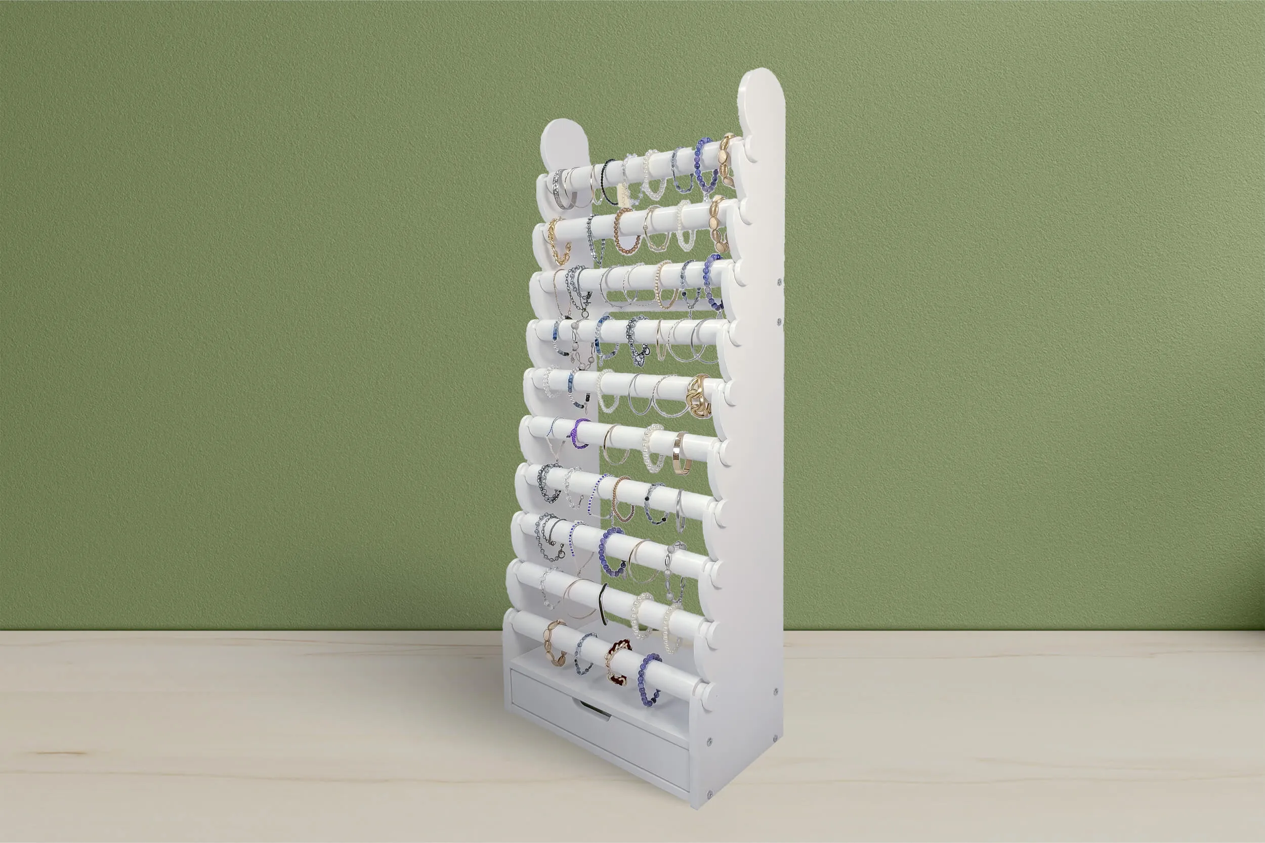 the white 10-tier bracelet display — view 30