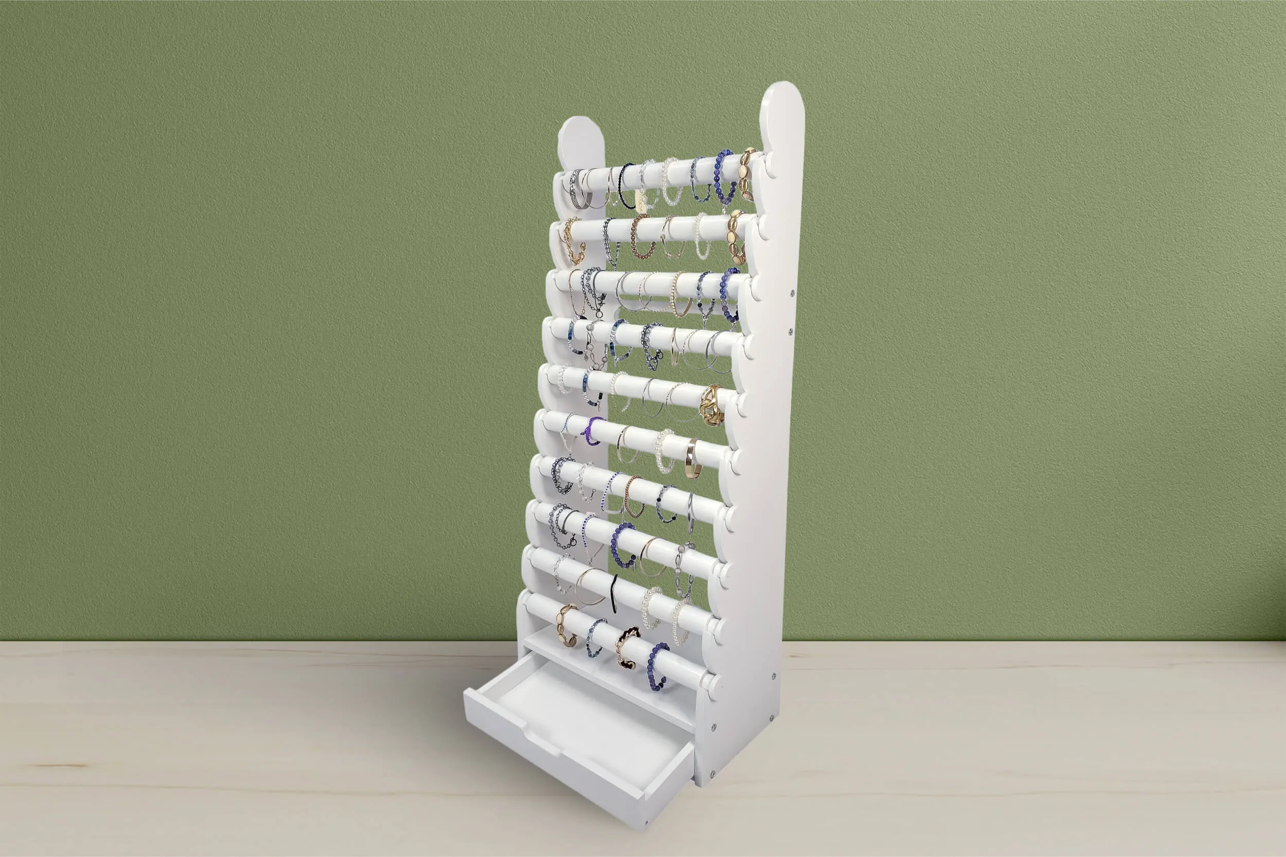 the white 10-tier bracelet display — view 31