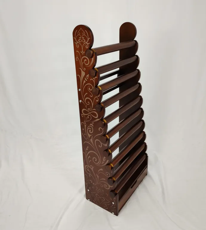 the dark wood 10-tier bracelet display with etched side panels — view 12